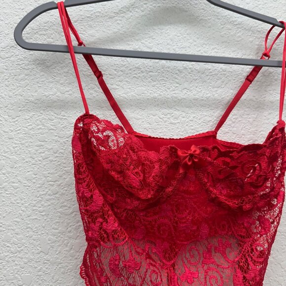 VTG Victorias Secret Gold Label Red Lace Teddy Bodysuit Lingerie 7867 Womens 36C - Picture 4 of 10